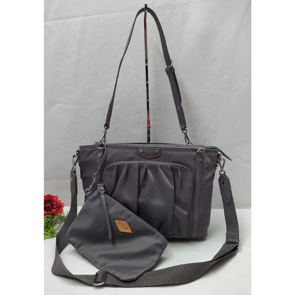 MZ Wallace Gray Nylon Zipper Pockets Crossbody Shoulder Bag W/ Wallet